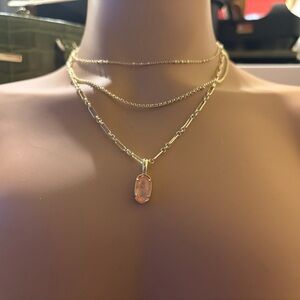 Kendra Scott Elisa Triple Chain Gold and Pink Pendant Necklace